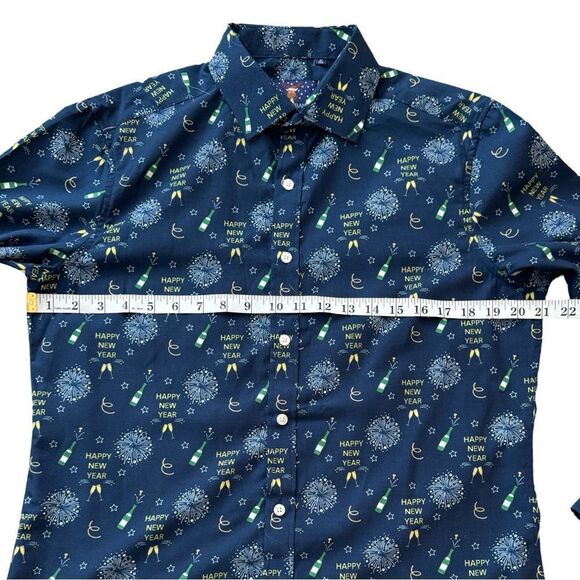 Simon Banks Happy New Year Holiday Collection Button Down Shirt Size M 15/15.5 - Picture 7 of 9